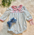 Blue Check, Pink Collar Heart Onesie
