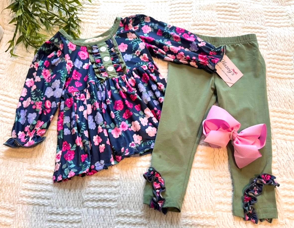 Navy Floral - Girls 2 pc Set