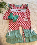 Red Checked, Green Ruffle Pant Onesie