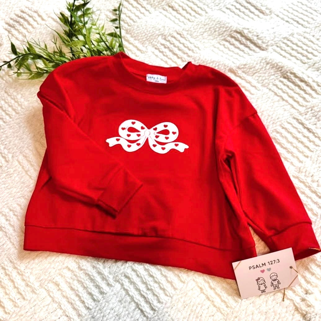 Red Long-Sleeved Girls Bow Top